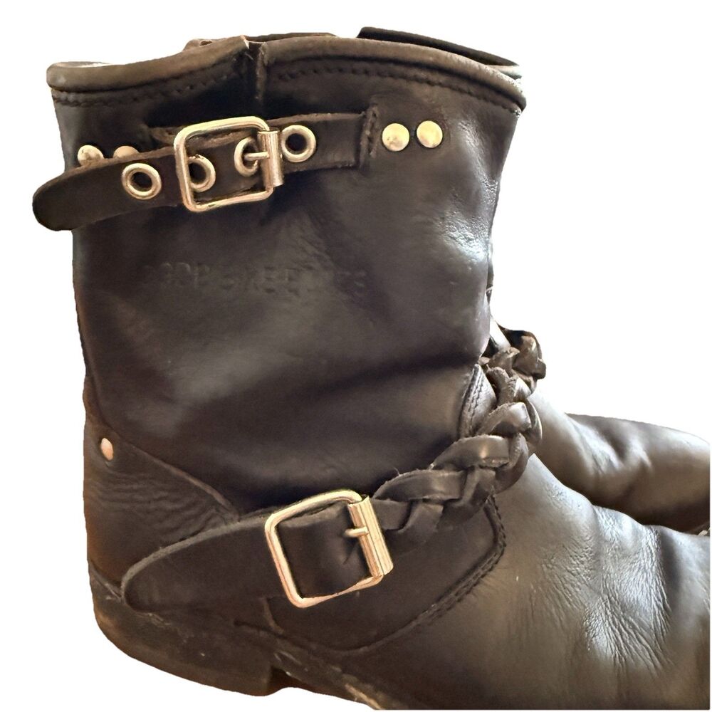 Golden Goose Biker Boots Womens Sz 37 Braided Black Leather Moto Goth Grunge - Picture 2 of 12